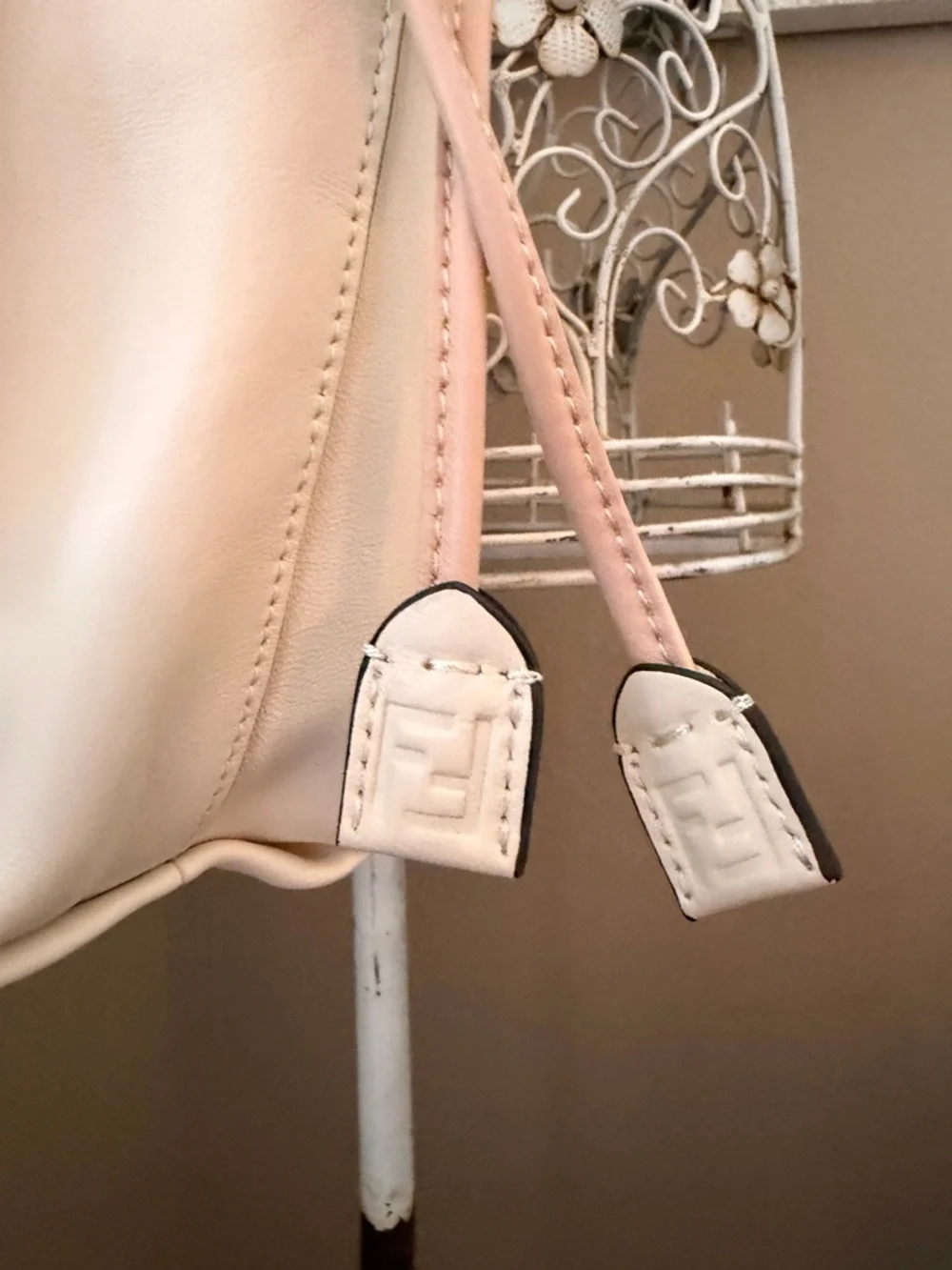 Cream Genuine Leather Medium Mamma Baguette with Gold Hardware - Picture 6 of 12